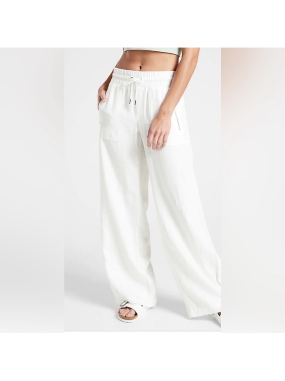 Athleta White linen beach comfy Drawstring Pants Sz 0